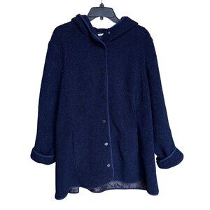 Dennis Basso XL Mixed Media Coat Hood Navy Gray Wool Blend Athleisure Chic Comfy